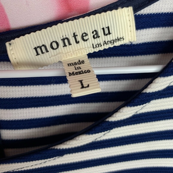 MONTEAU ⚓️navy blue and white striped midi sleeveless dress nautical - Picture 8 of 13